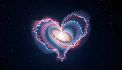 Heart-Shaped Galaxy Nebula in Deep Space &ndash; Cosmic Love and Celestial Beauty