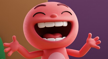 Cartoon Character Laughing Out Loud with Open Arms and Bright Smile