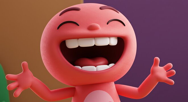 Cartoon Character Laughing Out Loud with Open Arms and Bright Smile