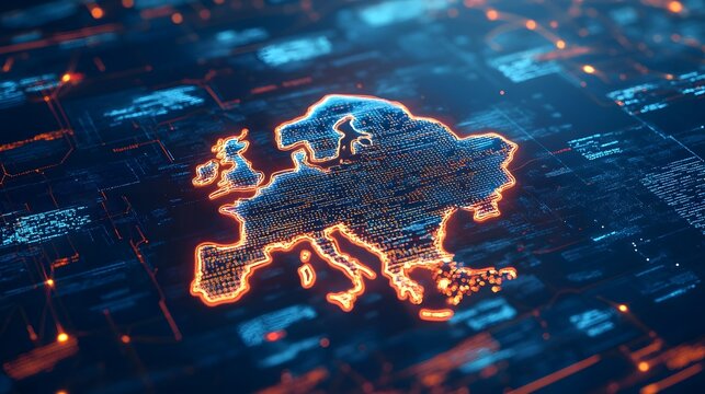 Cloud-based data security network visualization over europe technology digital environment concept