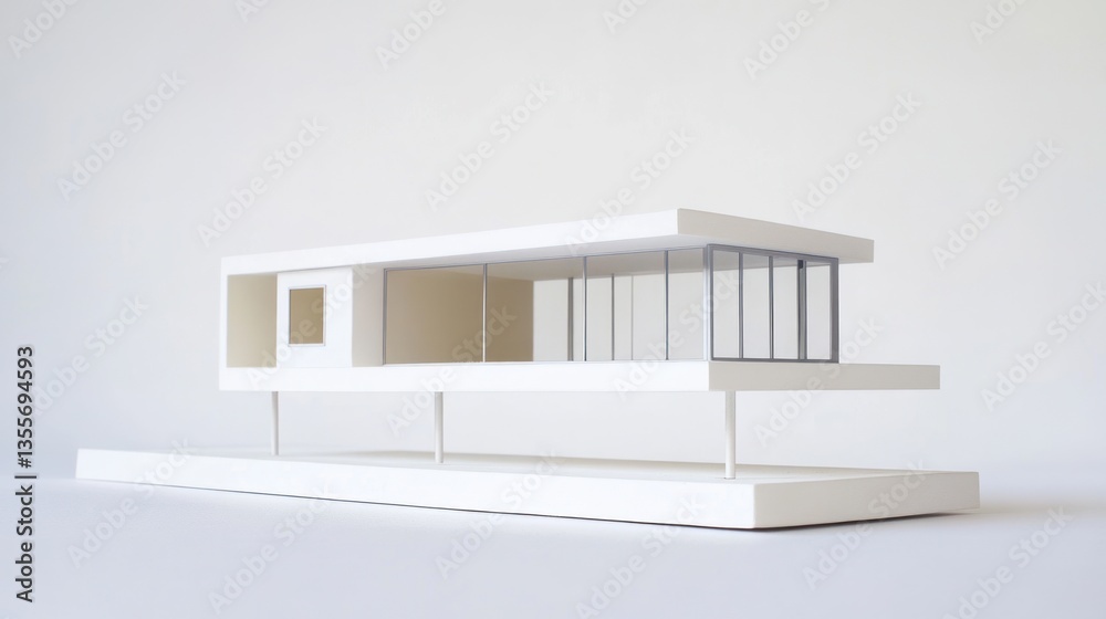 Aufkleber minimalist architectural model of a modern house with clean lines and large windows, showcasing a co