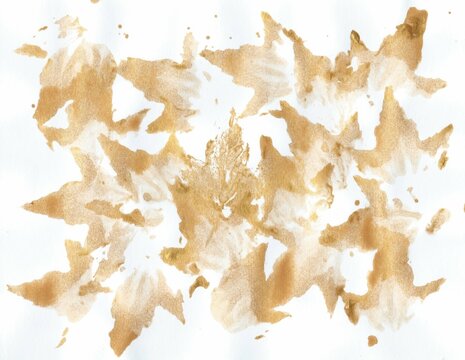 Abstract Gold Ink Splatter on White Background