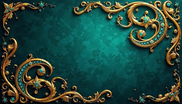 Intricate paisley swirls in deep teal and gold , ethnic, style, persian