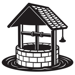 Village Water Well silhouette vector