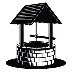 Water well black isolated silhouette white background