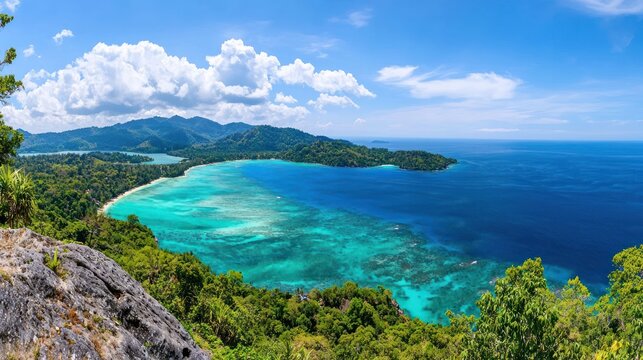 Breathtaking panorama of koh lipe island from hilltop viewpoint tropical paradise nature landscape