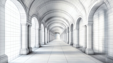 Obraz premium White Stone Archway Corridor Interior Architectural Perspective