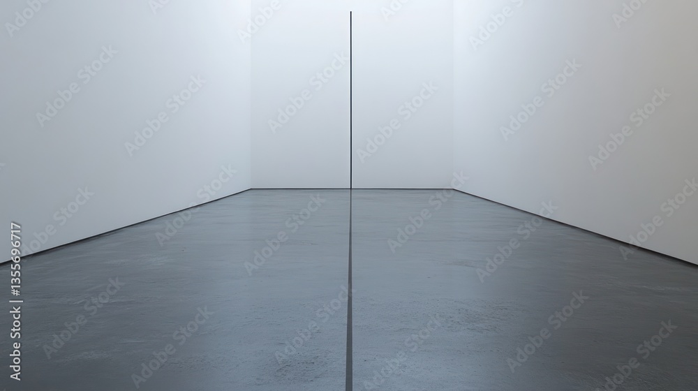 Aufkleber minimalist interior with a single vertical line bisecting a polished floor and walls.