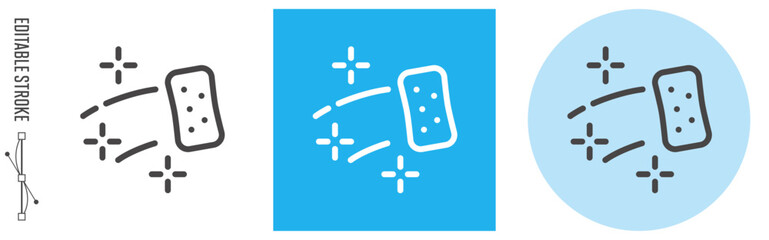 掃除・片づけ、スポンジ・ふき掃除｜ライン・アイコン [線の編集可能]