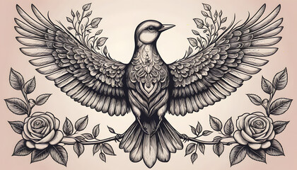 Fototapeta premium Tstto design of a bird with outstretched wings