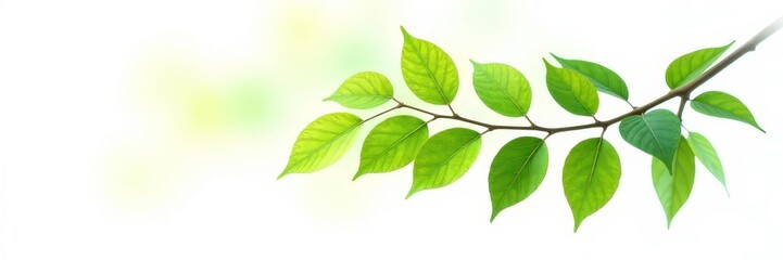 Naklejka premium Single branch of tree with leaves on isolated white background, single, leafy, foliage