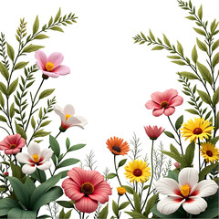 The blooming flowers and the verdant leaves evoke a feeling of joy and serenity, making this image a perfect choice for floral-themed designs, spring decorations, or greeting cards.