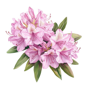 recommend clip art: pink rhododendron flowers with lush green leaves showcasing the beauty of nature and floral design