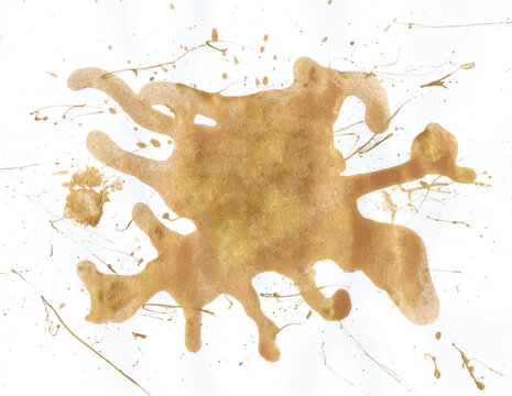 Abstract Gold Paint Blob Splatter on a White Background