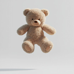 Teddy Bear 3D Icon, Airborne with Brown and Beige Design.