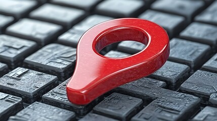 Red Navigation Pointer Marker Positioned on a Black Computer Keyboard Close Up