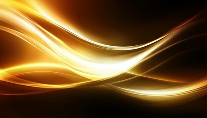Glowing abstract artwork featuring elegant curved gold and light waves