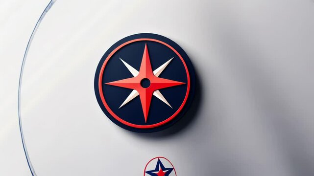 Red star compass on white textured surface