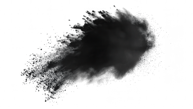 an abstract cloud of black powder or smoke creating a dynamic and energetic visual effect against a white background it can be used for artistic design or conceptual purposes