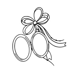 open oval locket with bow ribbon outline vector