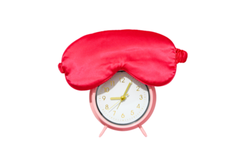 PNG, Alarm o’clock, pink alarm clock with mask, isolated on white background