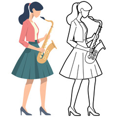 Woman Play Saxophone Illustration.