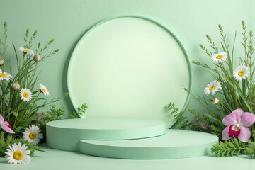 Green Podium with Wildflower Display