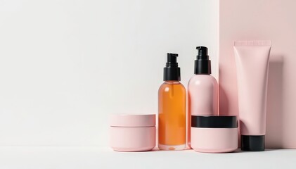Various cosmetic containers on white backdrop , tubes, premium, luxury