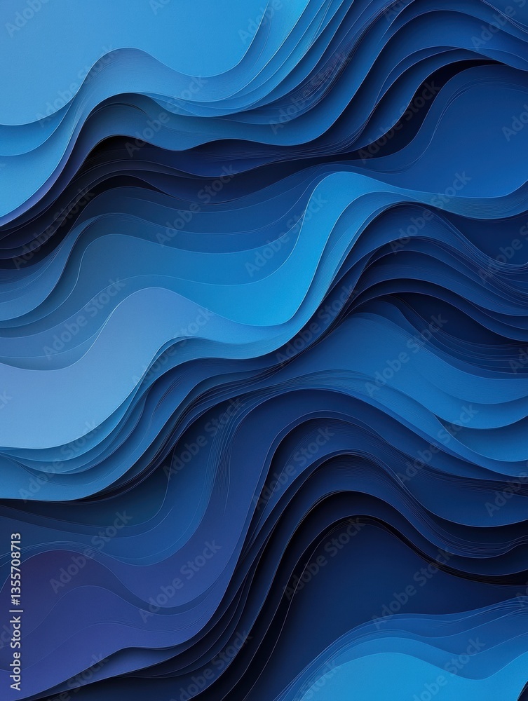 Fototapete dynamic abstract design featuring layered water waves and smooth gradients in deep blue hues
