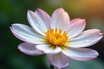 White water droplets falling on a flower petal, falling, single, calm
