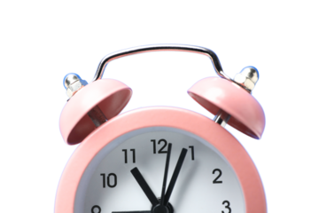 PNG, Alarm o’clock, pink clock, close-up, isolated on white background