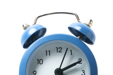 PNG, Alarm o’clock, blue clock, close-up, isolated on white background