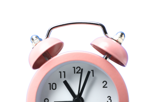 PNG, Alarm o’clock, pink clock, close-up, isolated on white background - Powered by Adobe