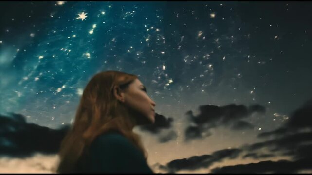 星空を見上げる女性の動画