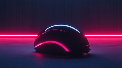 Futuristic Helmet with Neon Glow, and Dark Background.