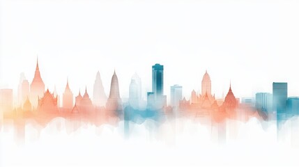 Fototapeta premium Beautiful Watercolor Painting of Bangkok Skyline in Soft Blending Colors