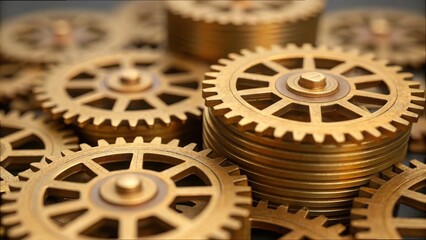 Intricate Gears Made of Gold in a Jamming Economy Scene