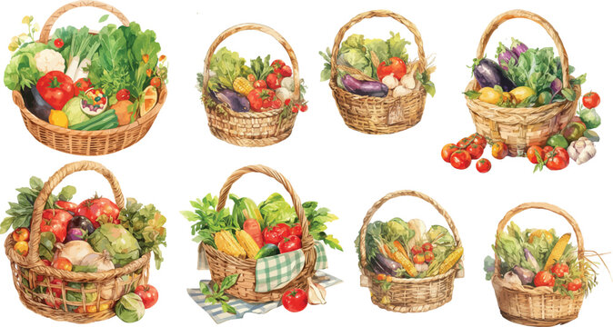 vegetable basket watercolor clipart