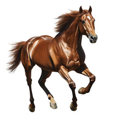 Obraz premium muscular brown horse in mid-gallop showcasing its flowing mane and powerful legs highlighting the beauty and strength of the animal