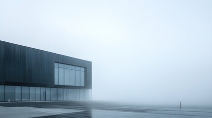 Obraz premium Modern building in dense fog.