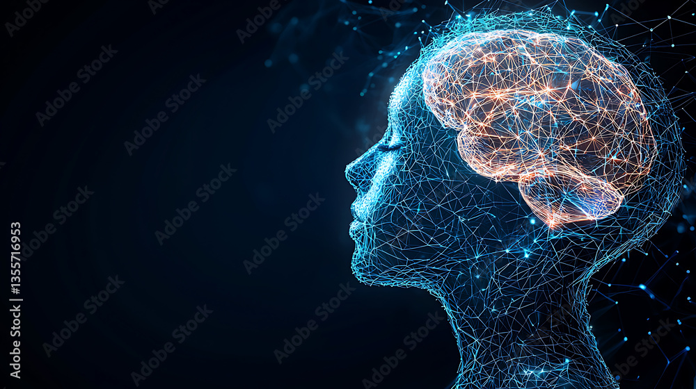 Poster exploring neural connections a digital portrait of the brain virtual space 3d model abstract environ