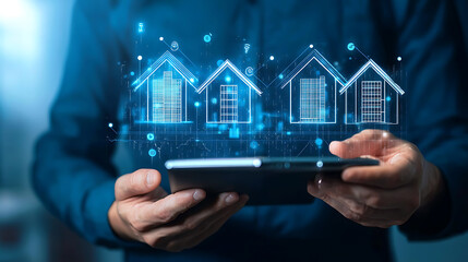 Innovative real estate technology solutions urban environment digital content futuristic viewpoint