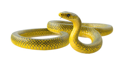 Fototapeta premium a vibrant yellow snake with a patterned body is coiled and poised showcasing its striking colors and features. snake's allure and natural beauty