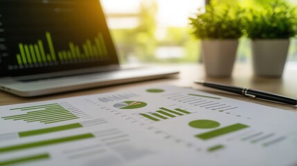 Business Data Analysis with Charts and Financial Reports on Workspace