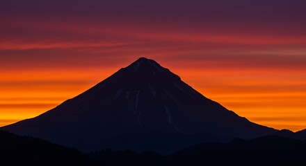 Mountain Silhouette at Sunset with Vibrant Orange and Red Sky