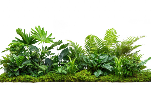 a lush arrangement of various tropical plants and ferns showcasing vibrant green foliage and a natural aesthetic ideal for enhancing indoor spaces or creating a calming environment