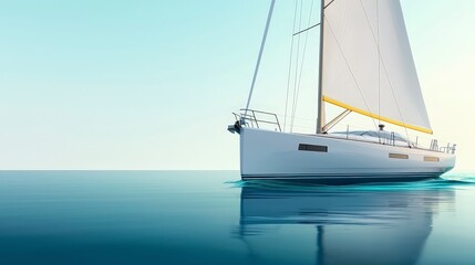 Sleek White Sailboat Sailing on Calm Ocean Waters