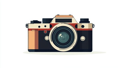 A clean, minimal camera icon with geometric shapes and an outline design, representing modern photography technology, only on a transparent white PNG 