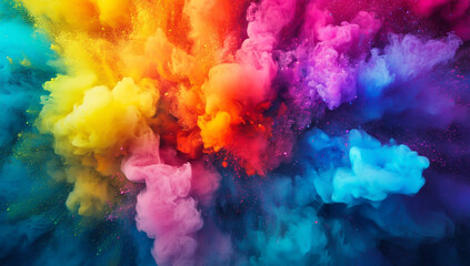 Colorful paint splash background, colorful liquid ink explosion, color powder, rainbow-colored background.
