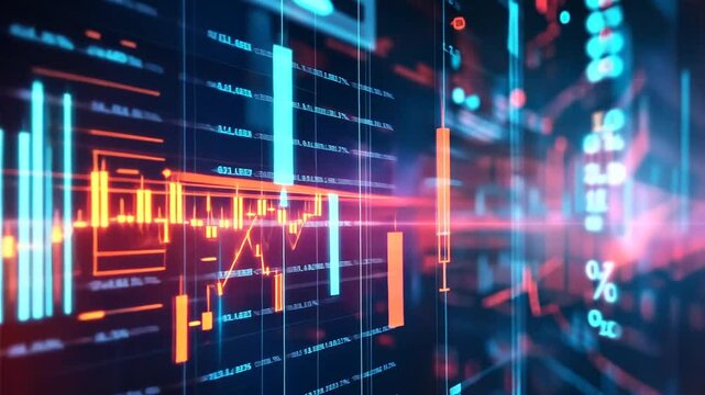 Futuristic Stock Market Data Visualization with Glowing Charts and Financial Figures